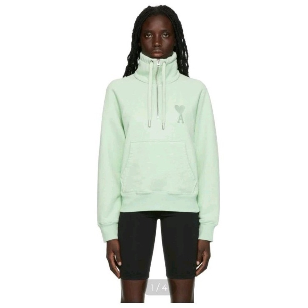 AMI PARIS Alexandre Mattiussi Green Ami De Cœur Sweatshirt 1/4 Zip Womens Large